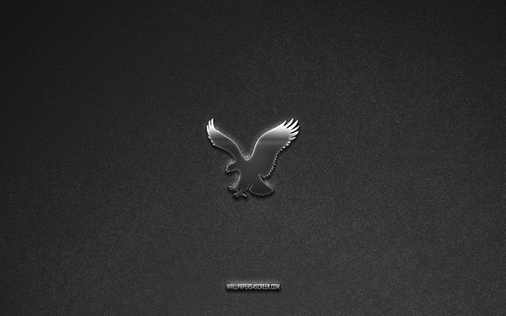 american eagle outfitters logotyp, grå stenbakgrund, american eagle outfitters emblem, tillverkarens logotyper, american eagle outfitters, tillverkarmärken, american eagle outfitters metal logo, stone texture