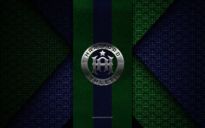 hartford athletic, united soccer league, green blue knitted texture, usl, hartford athletic logo, american soccer club, hartford athletic emblem, football, soccer, connecticut, usa