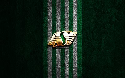 saskatchewan roughriders golden logo, 4k, green stone sfondo, cfl, squadra di calcio canadese, logo saskatchewan roughriders, calcio canadese, saskatchewan roughriders