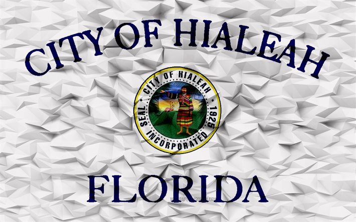 flag of hialeah, florida, 4k, american cities, 3d polygon background, hialeah flag, 3d polygon texture, day of hialeah, 3d hialeah flag, american national symbols, 3d art, hialeah