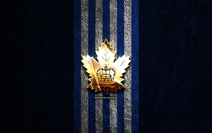 toronto marlies golden logo, 4k, fondo de piedra azul, ahl, equipo de hockey estadounidense, logotipo de toronto marlies, hockey, toronto marlies
