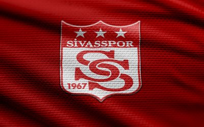 시바스포르 패브릭 로고, 4k, 빨간색 직물 배경, 슈퍼 리그, 보케, 축구, 시바스포르 로고, 시바스포르 엠블럼, 시바스포르, 터키 축구 클럽, sivasspor fc