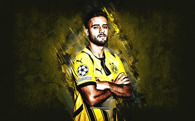 Yan Couto, Borussia Dortmund, Brazilian footballer, yellow stone background, football, Bundesliga, Germany