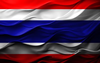 4k, Flag of Thailand, Asian countries, 3d Thailand flag, Asia, Thailand flag, 3d texture, Day of Thailand, national symbols, 3d art, Thailand
