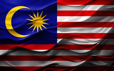 4k, Flag of Malaysia, Asian countries, 3d Malaysia flag, Asia, Malaysia flag, 3d texture, Day of Malaysia, national symbols, 3d art, Malaysia
