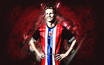 martin odegaard, norveç ulusal futbol takımı, bordo taş arka plan, grunge art, norveç, futbol