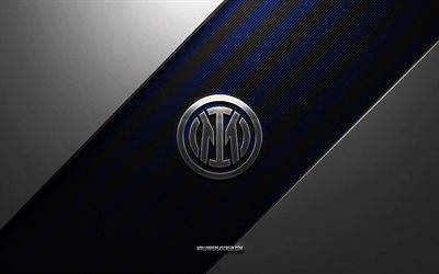 Inter Milan logo, 4k, steel background, Italian football club, blue black lines, Inter Milan emblem, Serie A, Internazionale logo, football, Inter Milan, Italy, Inter Milan metal logo, Inter Milan crest, Internazionale