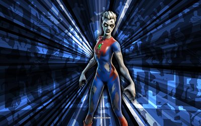 4k, dançarina doom, fundo dos raios azuis, pele de dançarina doom, dançarina doom fortnite, art abstrato, pele da dançarina do fortnite doom, personagens fortnite, fortnite, arte criativa