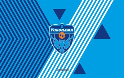 logotipo de yokohama fc, 4k, equipo de fútbol japonés, fondo de líneas blancas azules, yokohama fc, liga j1, japón, arte de línea, yokohama fc emblema, fútbol americano