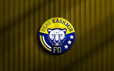 4k, real cachemira fc 3d logotipo, i league, fondo 3d amarillo, fútbol, real cachemira fc emblema, real logotipo de cachemira fc, real cachemira fc, fútbol americano, club de fútbol indio, cachemira real