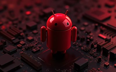 android 3d dark red logo, 4k, placa  mãe vermelha escura, logotipo android, emblema do android, emblema do android 3d, robô 3d android, antecedentes da tecnologia vermelha, android, antecedentes com o logotipo do android, android sign