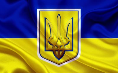 escudo de armas de ucrania, a su manera, el telar, ucrania, de color azul y amarillo de la bandera, la bandera de ucrania, el escudo de armas de ucrania, de tela de seda, de ucrania