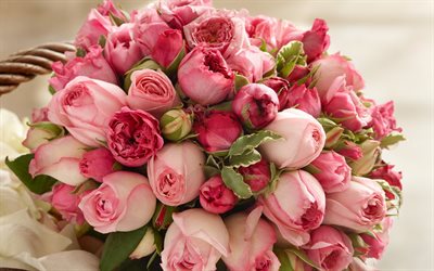 vaaleanpunaiset ruusut, ruusukimppu, valokuva, kauniita kukkakimppuja