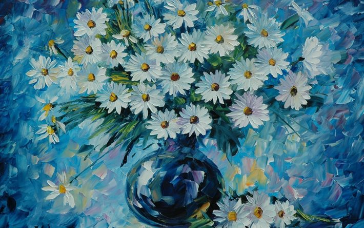 kukat, kukkien maalaus, kukkakimppu, maalatut koiranputket