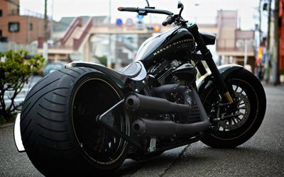black bike, harley-davidson, motorcycle, chopper