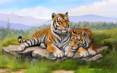 painted tigers, tiger, tiger painting
