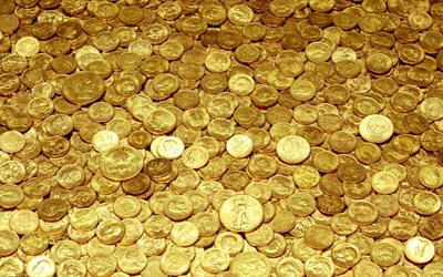 una montaña de monedas, monedas de oro, de oro