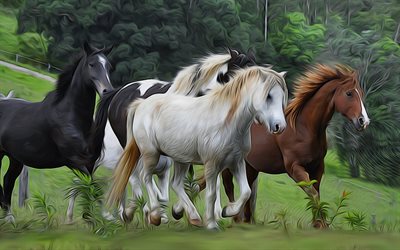 peint des chevaux, un troupeau de chevaux