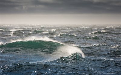 kışın okyanus, fırtına, büyük dalgalar, okyanus vzimku, büyük dalgalar ve fırtına