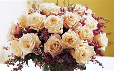 un mazzo di rose, beige, rosa, bellissimi mazzi di fiori, foto di