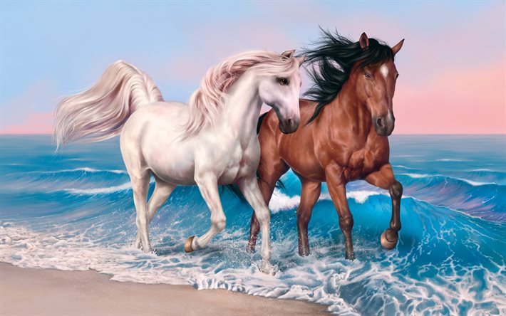 رسمت الخيول, الخيول, الفن, الصورة, الحصان, skakun, اللوحة
