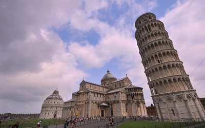 italy, the leaning tower of pisa, pisa, cathedral, santa maria assunta