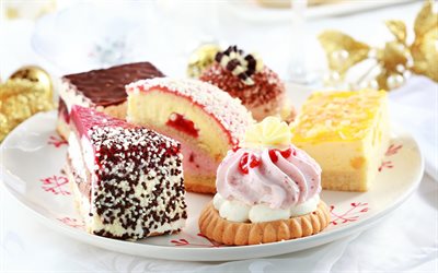 unhealthy food, sweets, yummy, different cakes