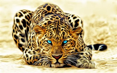 gráficos, leopardo pintado, arte