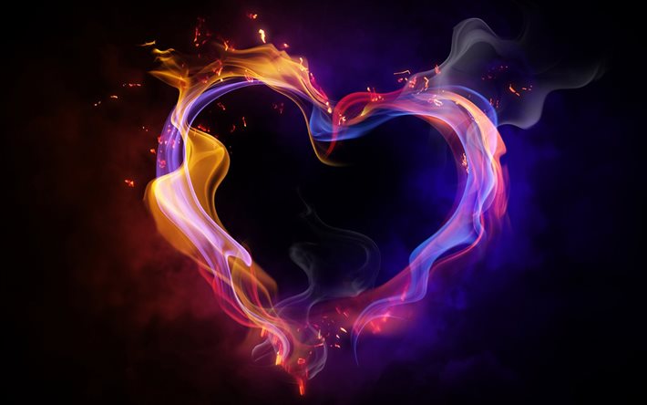 color heart, smoke, heart, black background