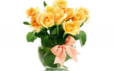 yellow flowers, yellow roses, a bouquet of roses, bouquet of roses