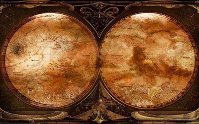 mapa del mundo en el hemisferio, mapa antiguo, vintage, mapa de la tierra