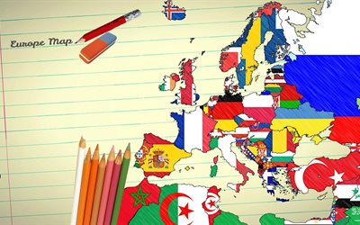 europa, mappa dell'europa, creative scheda