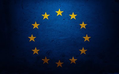 a união europeia, a bandeira da união europeia, a textura da parede, parede azul