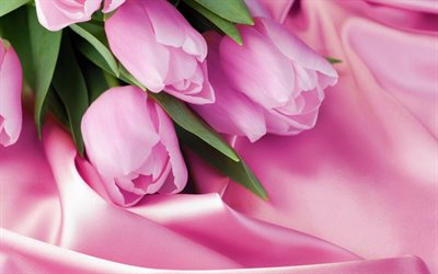 pink silk, fabric, pink tulips, the loom