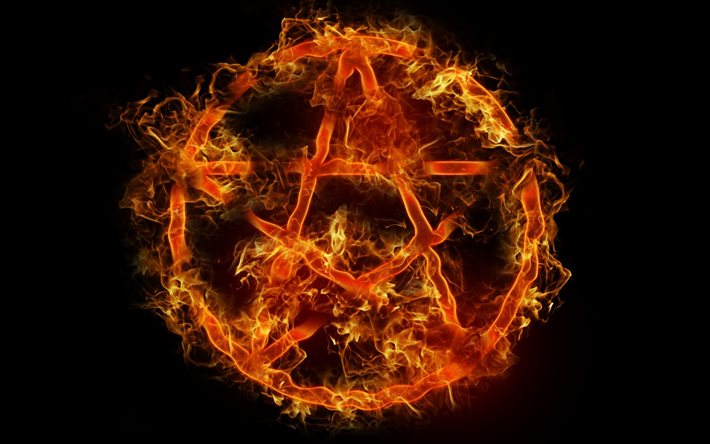 tecken, pentagram, eld, symbol