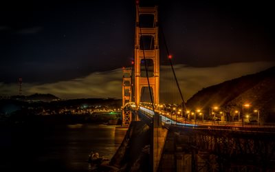 Puente Golden Gate, el horizonte de San Francisco, la noche, América, estados UNIDOS