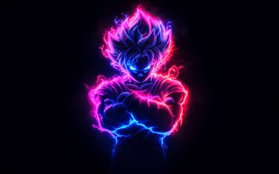 Gogeta, 4k, neon art, Dragon Ball, Super Saiyan God, Dragon Ball Super, minimalism, DBS, Gogeta Dragon Ball, Supa Saiya-jin Buru, Super Saiyan Blue, Dragon Ball characters, Gogeta 4K