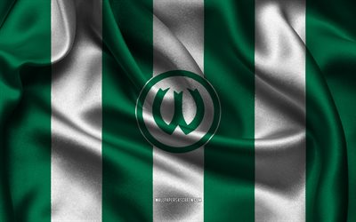 4k, warta poznan logo, grüner weißer seidenstoff, polnische fußballmannschaft, warta poznan emblem, ekstraklasa, warta poznan, polen, fußball, warta poznan flag, warta fc