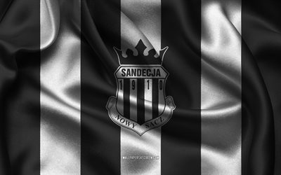 4k, mks sandecja nowy sacz logo, schwarzer weißer seidenstoff, polnische fußballmannschaft, mks sandecja nowy sacz emblem emblem, ekstraklasa, mks sandecja nowy sacz, polen, fußball, sandecja nowy sacz flagge, sandecja nowy fc