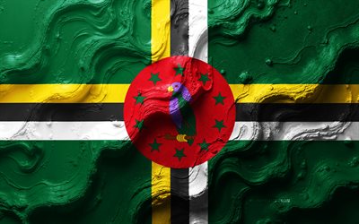 bandera de dominica, 4k, textura de onda de piedra, bandera 3d dominica, américa del norte, banderas de los países de américa del norte, dominio