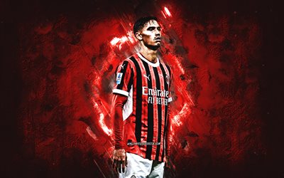 Tijjani Reijnders, AC Milan, Dutch footballer, red stone background, grunge art, Serie A, Italy, football