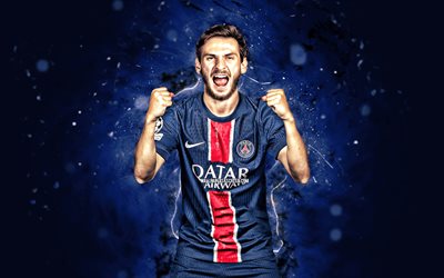 khvicha kvaratskhelia, 4k, luces neones azules, paris saint germain, ligue 1, futbolistas georgianos, khvicha kvaratskhelia 4k, fútbol americano, fútbol, psg, khvicha kvaratskhelia psg