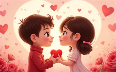 joyeuse saint valentin, 14 février, couple de dessin animé amoureux, modèle de saint valentin, carte de voeux saint valentin, joli couple