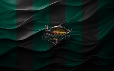 4k, Utah Grizzlies logo, green black 3D background, Utah Grizzlies emblem, ECHL, American hockey team, Utah Grizzlies flag, 3D texture, Utah Grizzlies, hockey, USA