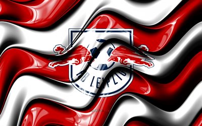 RB Leipzig 3D logo, 4k, red white 3D waves, Bundesliga, football, RB Leipzig flag, creative, RB Leipzig logo, RB Leipzig, german football club, soccer, RB Leipzig FC