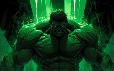 arg hulk, 4k, grunge konst, superhjältar, marvel comics, holk, grön grunge bakgrund, otrolig hulk, konstverk, hulk konst, fan art, hulk 4k