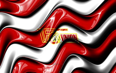 logo 3d du fc union berlin, 4k, vagues 3d blanches rouges, bundesliga, football, drapeau du fc union berlin, créatif, logo du fc union berlin, fc union berlin, club de football allemand, union berlin fc