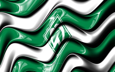 logotipo 3d do werder bremen, 4k, ondas 3d brancas verdes, bundesliga, futebol, bandeira do werder bremen, criativo, logotipo do werder bremen, werder bremen, clube de futebol alemão, werder bremen fc