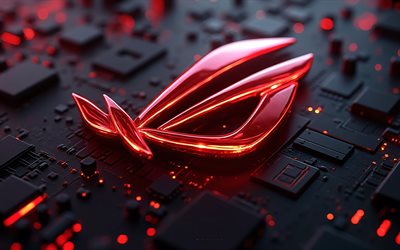 logotipo de cristal rojo rog, 4k, fondo de tecnología roja, república de jugadores, emblema rog, logotipo rojo 3d de rog, letrero de cristal rojo rog, asus rog, placa base roja, signo rog, logotipo de rog, rog