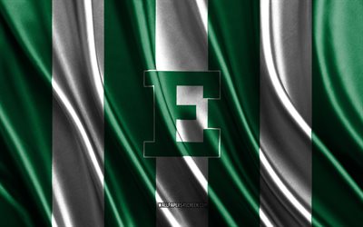 4k, logo des eagles de l'est du michigan, ncaa, texture de soie blanche verte, drapeau des eagles de l'est du michigan, club de football américain, drapeau en soie, emblème des eagles de l'est du michigan, usa, aigles de l'est du michigan